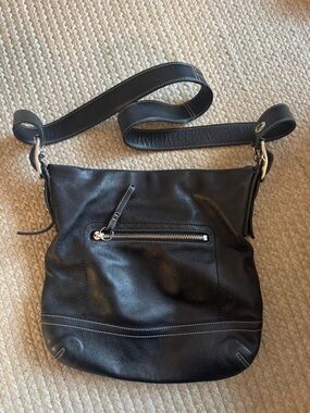Coach Black Leather Crossbody Bag with Silver Hardware